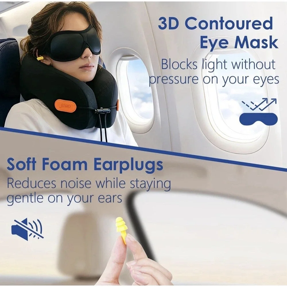 Jiaao Travel Pillow Memory Foam Neck Pillow for Airplanes with Adjustable Neck